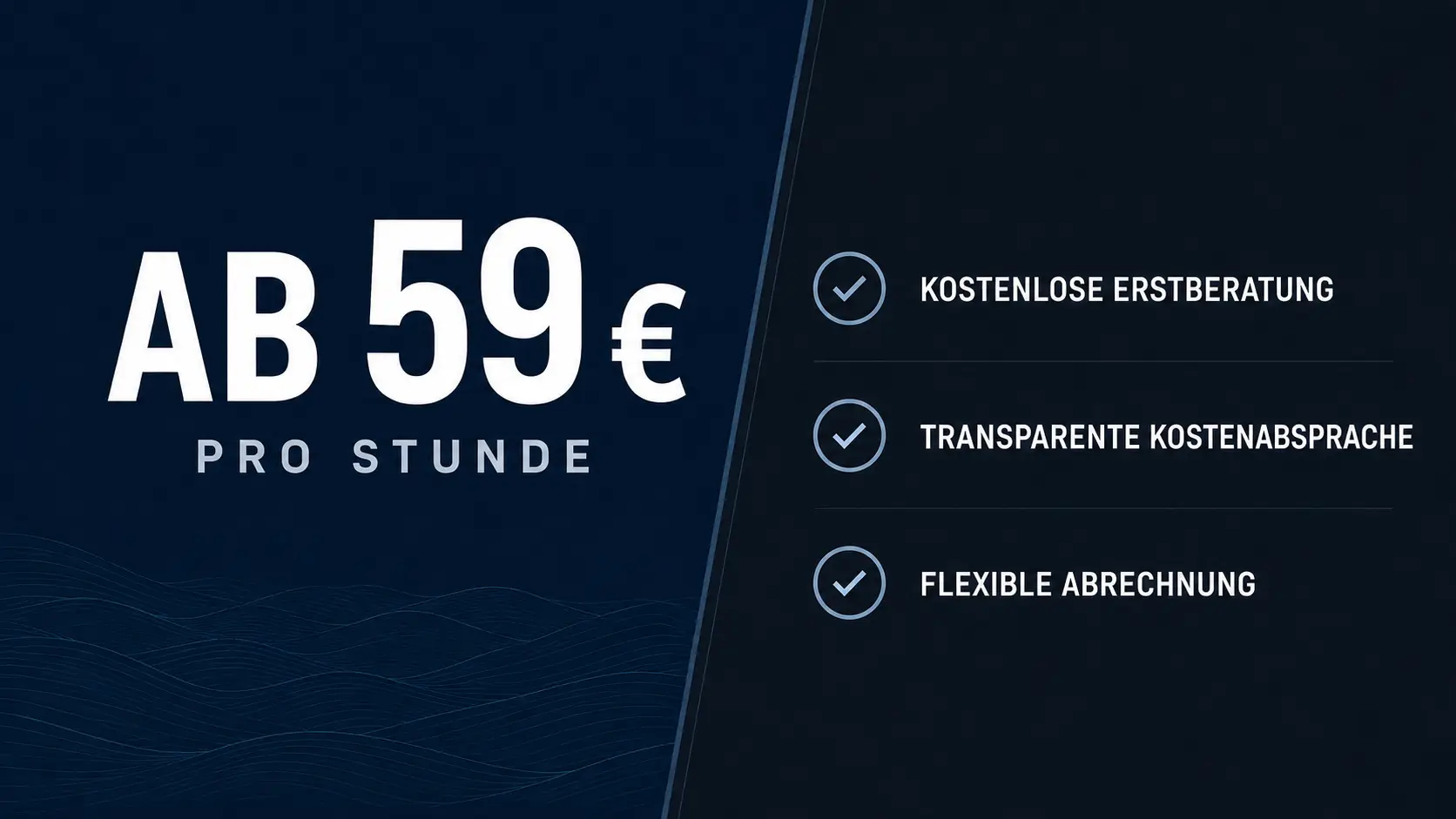 Preisübersicht der Detektei Stuttgart: ab 59 Euro pro Stunde, kostenlose Erstberatung, transparente Kostenabsprache und flexible Abrechnung